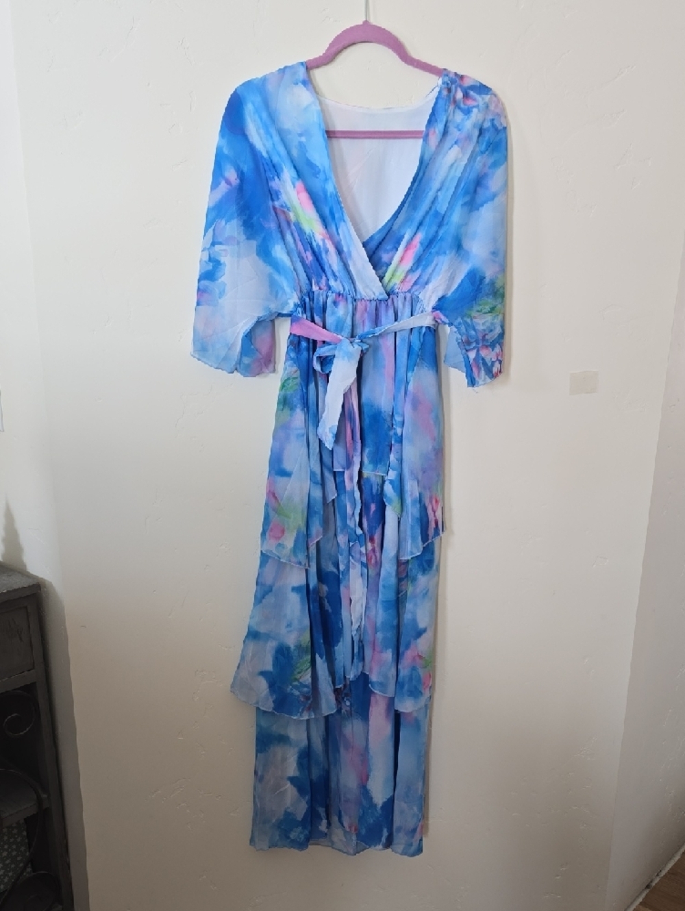 Blue Watercolor Tie-Waist Maxi Dress - Picture 3 of 4